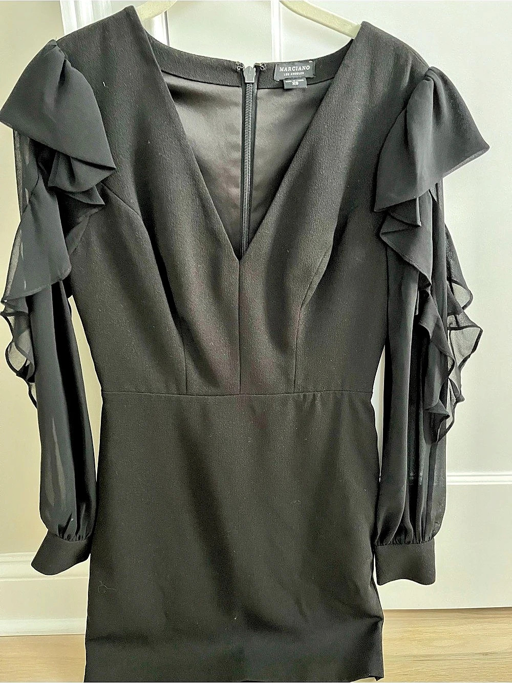 Marciano Black Ruffle Sleeve Mini Dress Size XS Like New